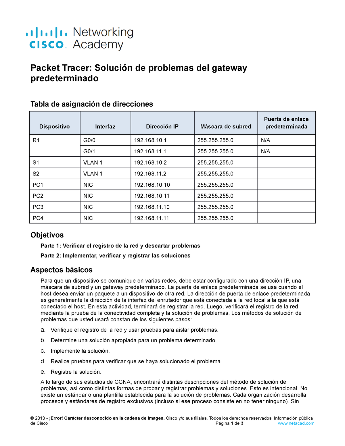 10.3.5 Packet Tracer - Troubleshoot Default Gateway Issues.docx ...