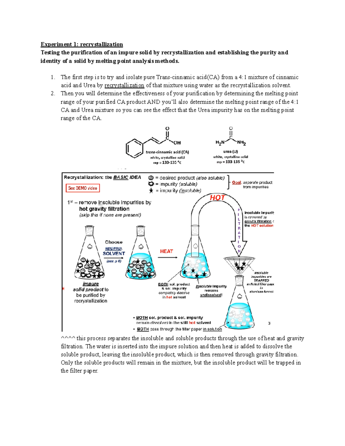 Organic Chem Lab 1 Quiz Notes - Experiment 1: Recrystallization Testing ...