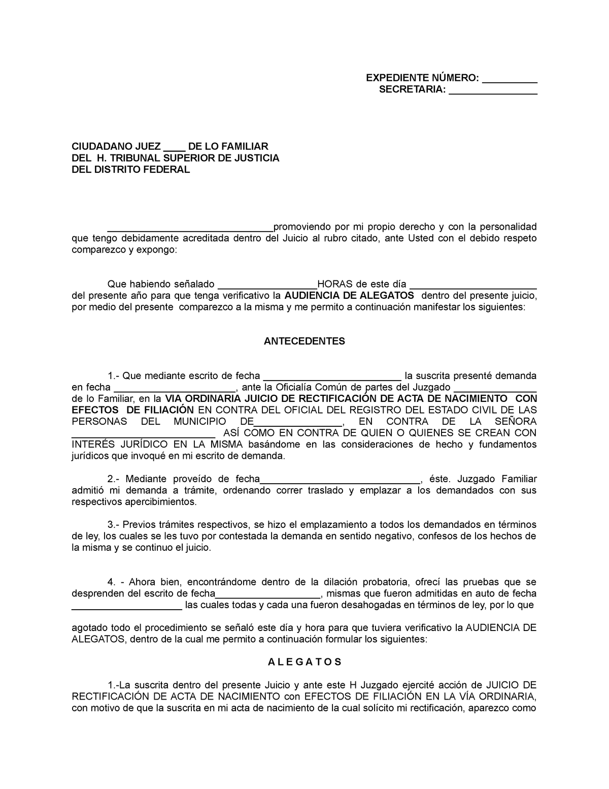 Alegatos parte actora juicio de rectificaci¢n de acta de nacimiento con  efectos de filiaci¢n - Studocu