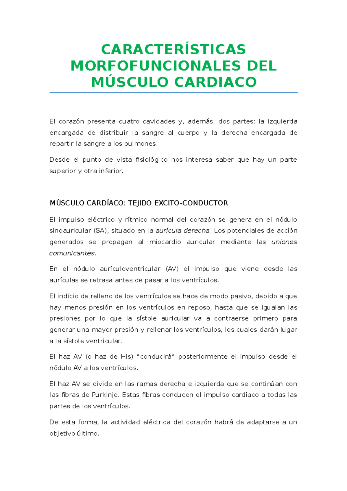 Características Morfofuncionales DEL Músculo Cardiaco - CARACTERÍSTICAS ...