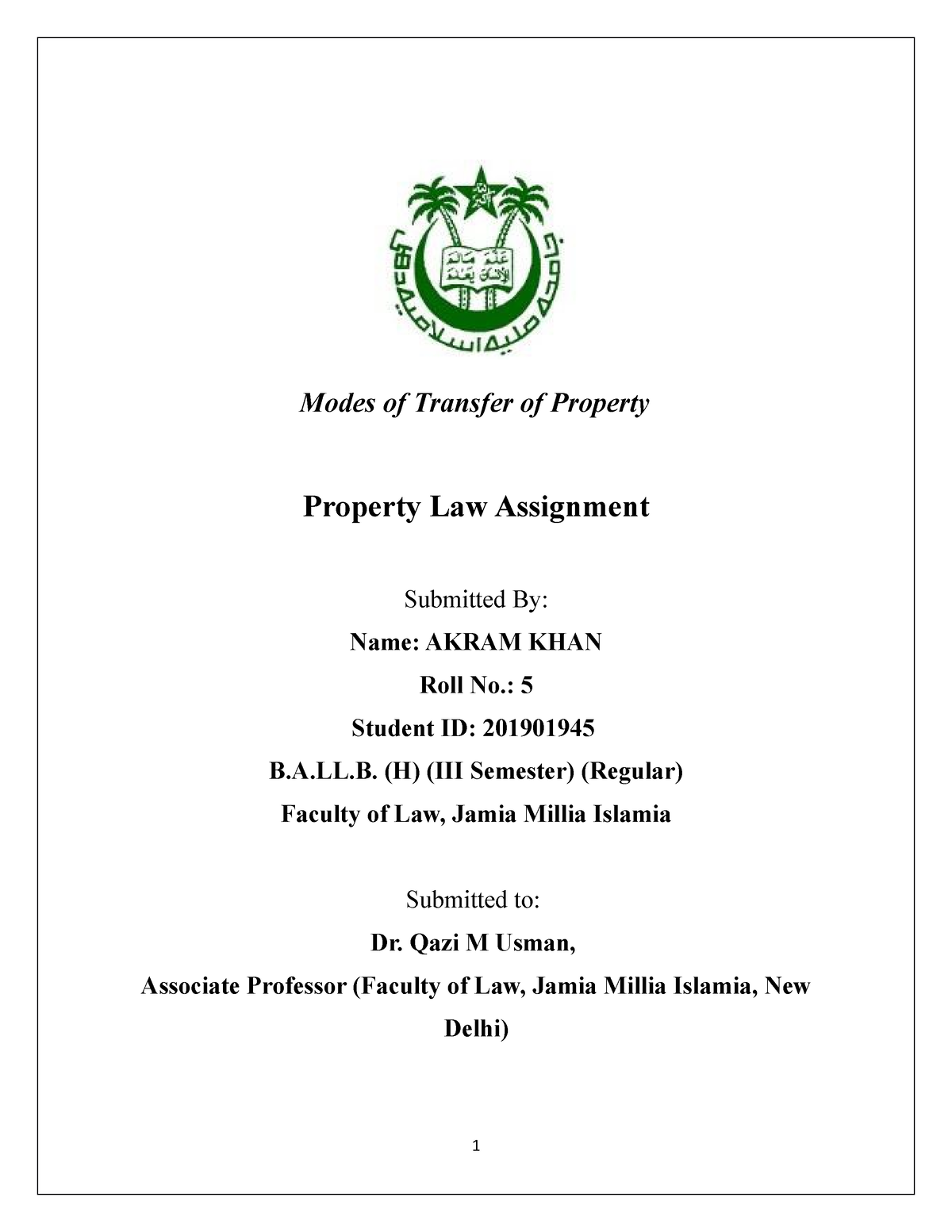 transfer of property law assignment topics