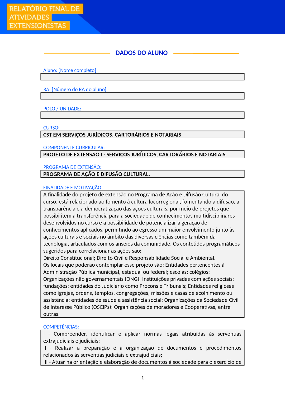 1706031026256 - PROJETO DE EXTENSAO - DADOS DO ALUNO: Aluno: [Nome ...