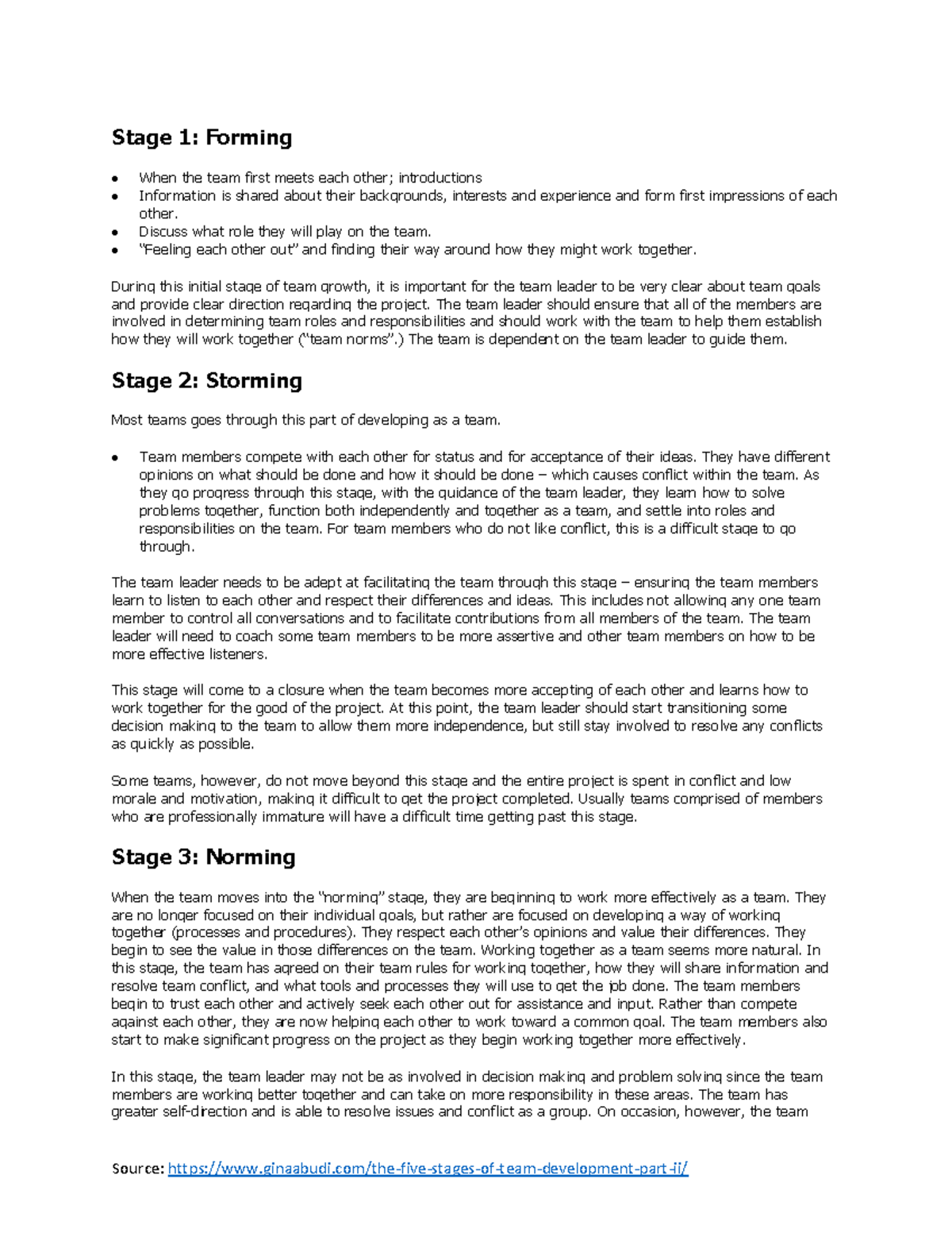 5 Stages of Team Development - Source: ginaabudi/the-five-stages-of ...