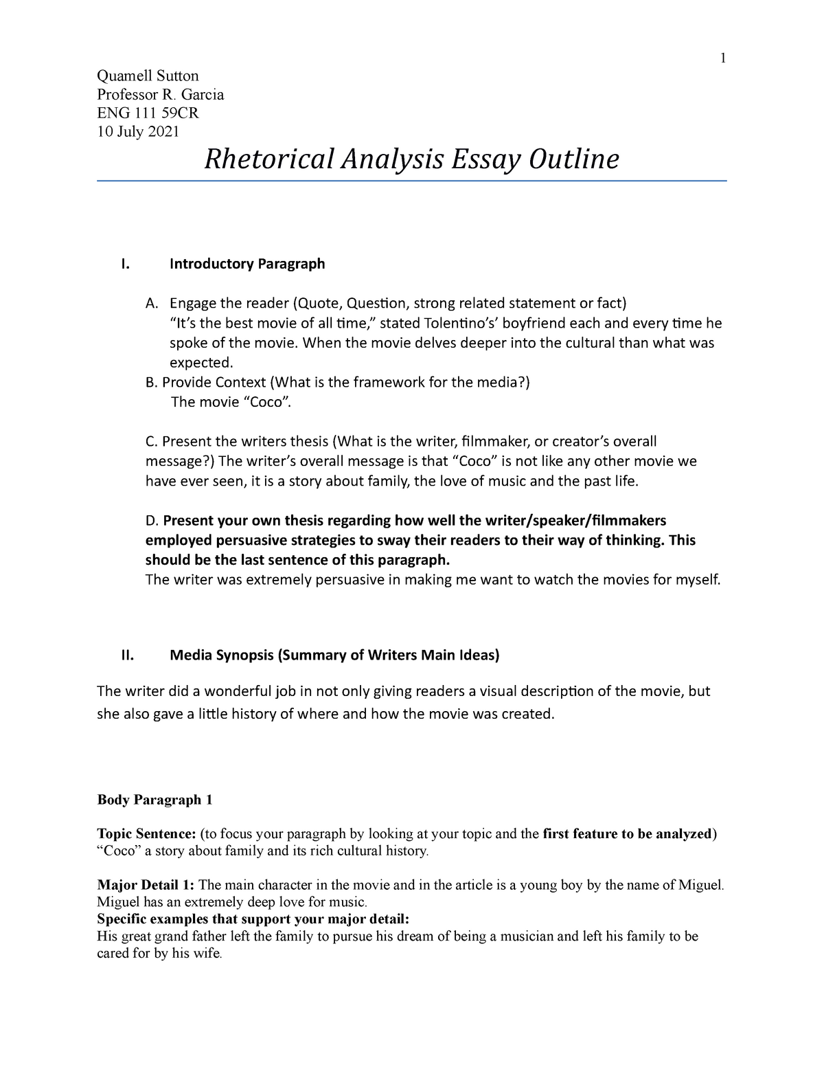 rhetorical analysis essay intro outline