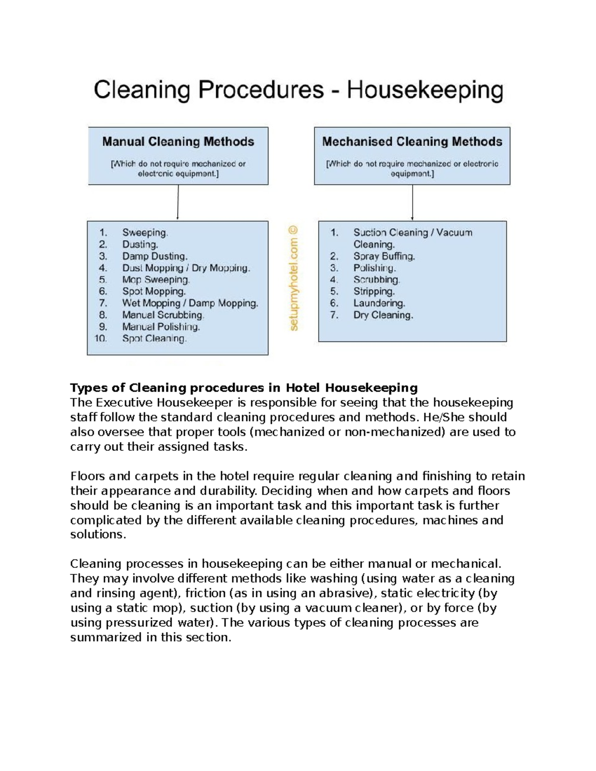 All about Housekeeping Types of Cleaning procedures in Hotel