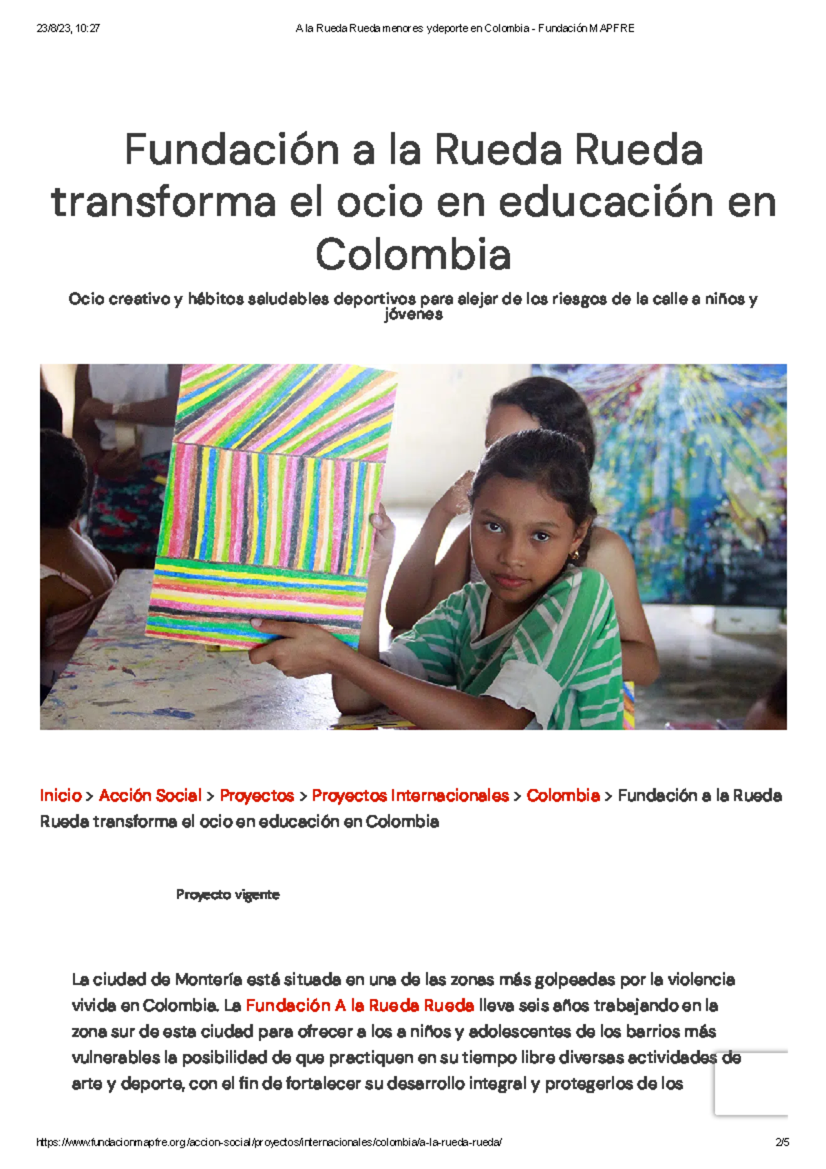 A la Rueda Rueda menores y deporte en Colombia - Fundación Mapfre ...