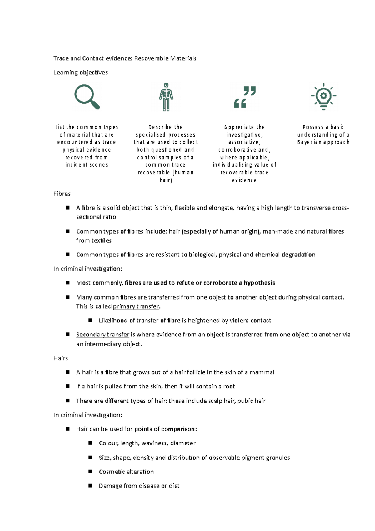 Term 2 Week 3 - Trace and Contact Evidence - Trace and Contact evidence ...