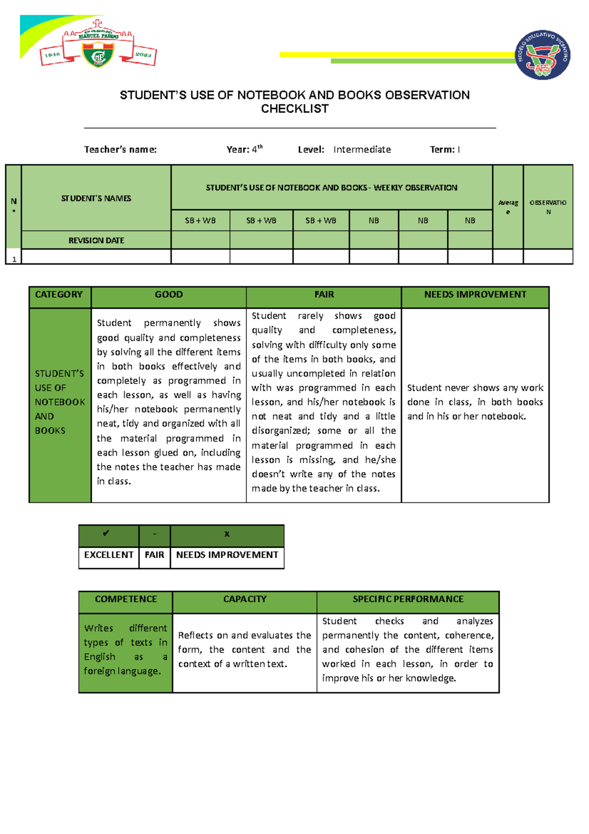 8. Student'S USE OF Notebook AND Books - Cuarto AÑO - OPEN Skies 4 ...
