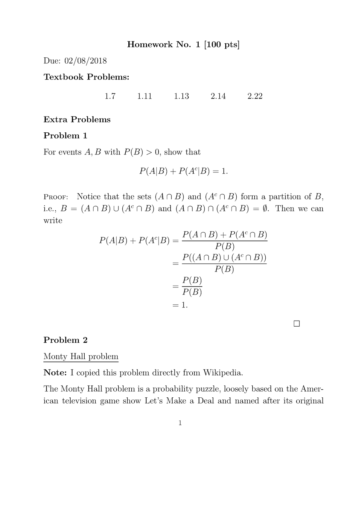 Homework 1 Sol - Homework No. 1 [100 Pts] Due: 02/08/ Textbook Problems ...