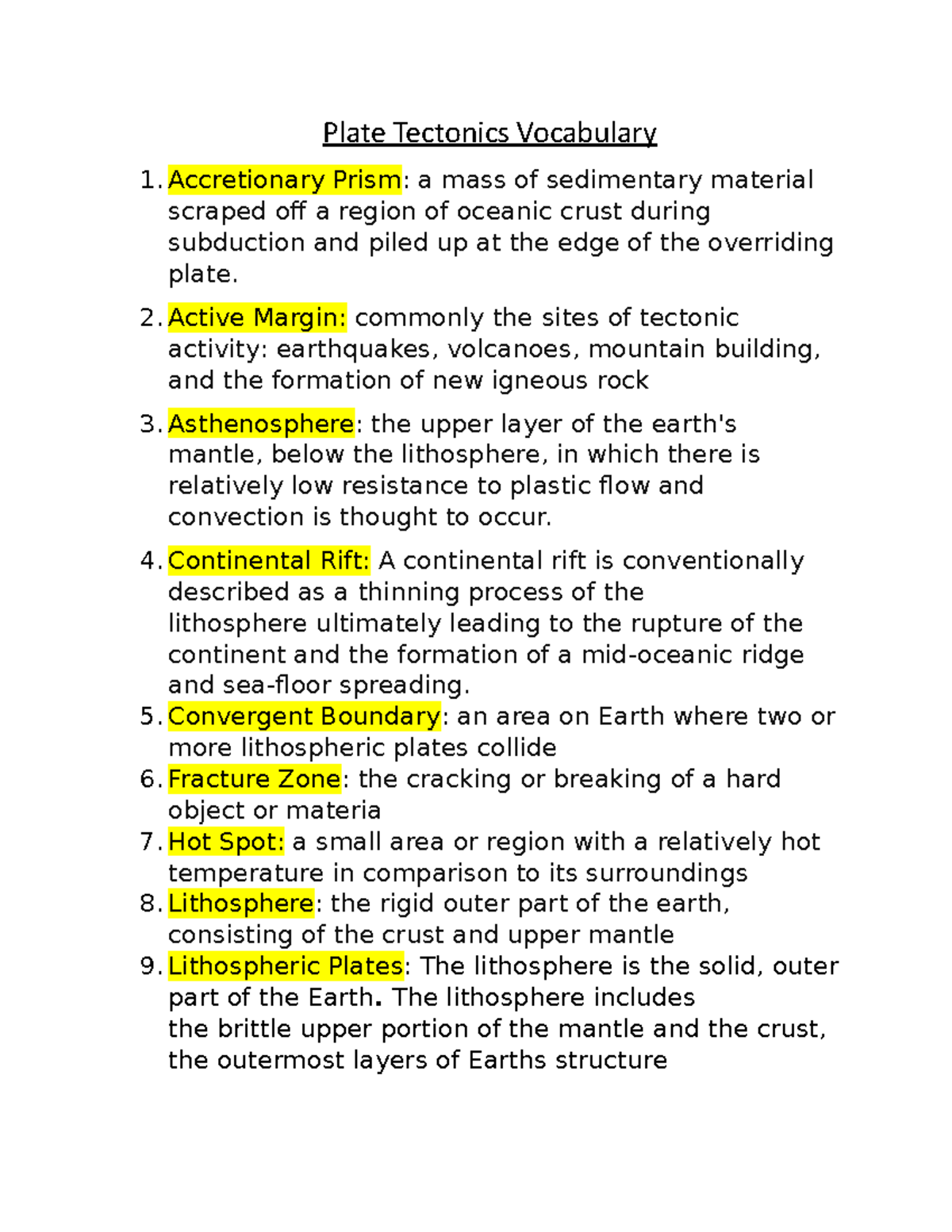 Plate tectonics vocabulary Plate Tectonics Vocabulary Accretionary