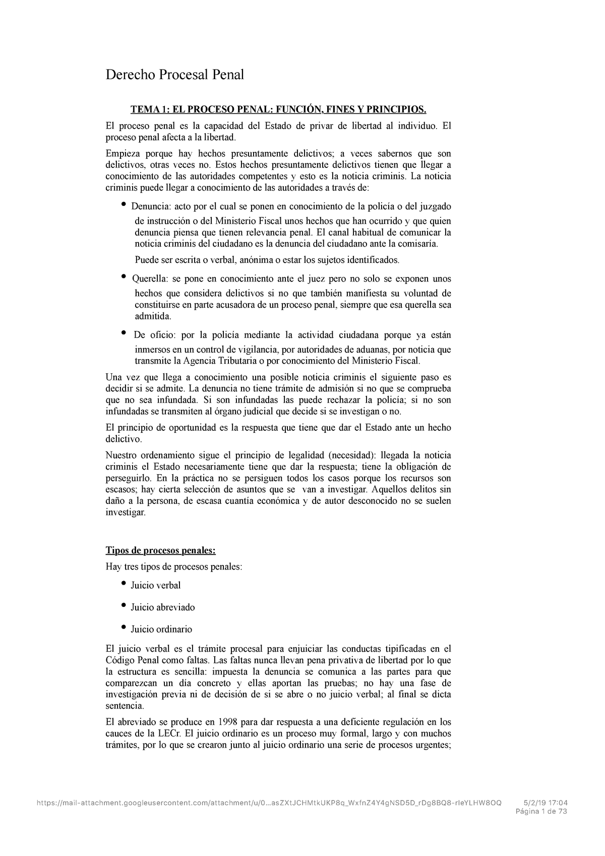 Apuntes Procesalpenal.docx - Derecho Procesal Penal TEMA 1: EL PROCESO ...