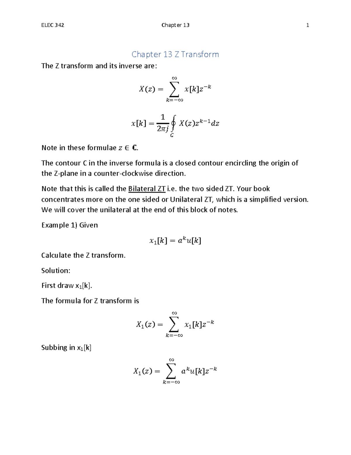 Elec 342 notes ch 13 - Ch 13 - Chapter 13 Z Transform The Z transform ...