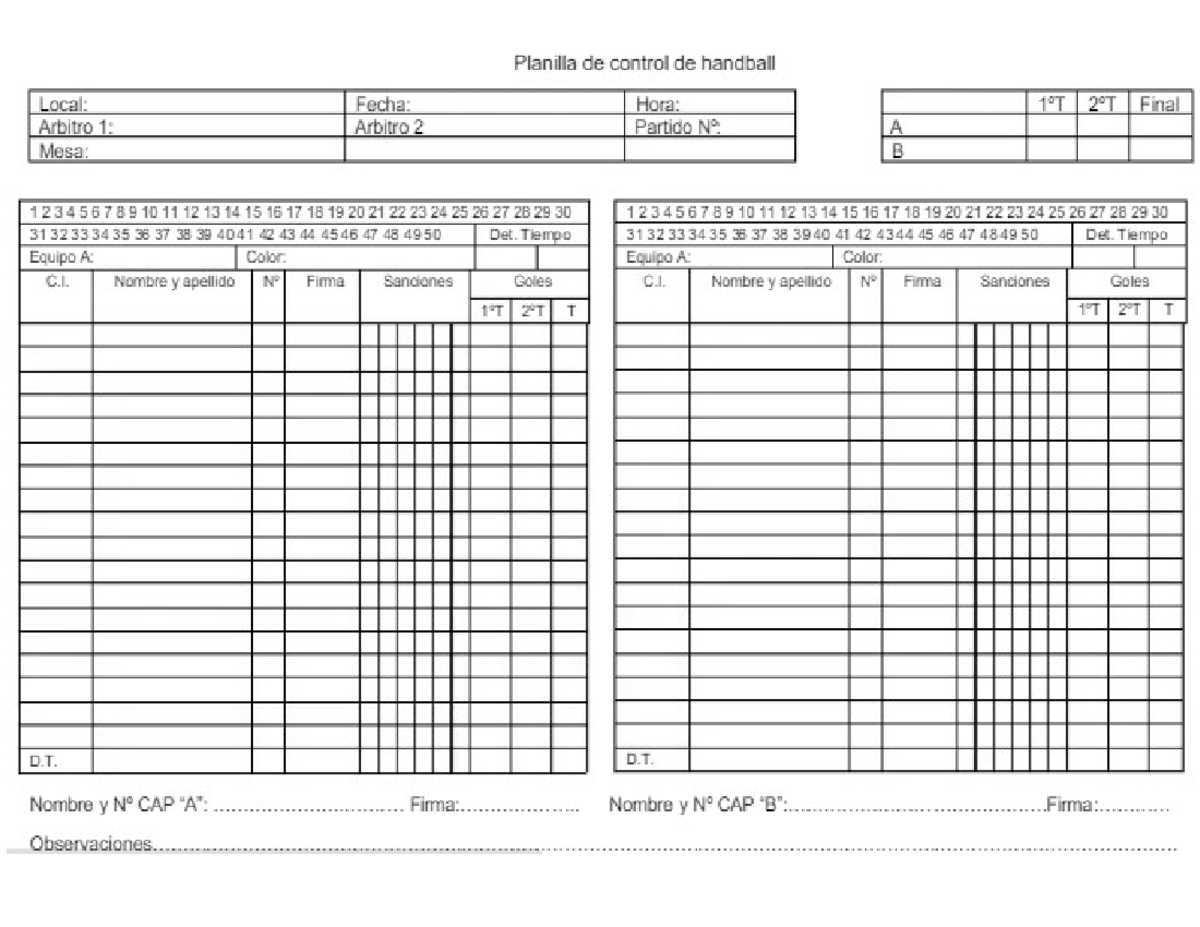 Planilla de hanball - Planilla de control de handball Local: Fecha ...
