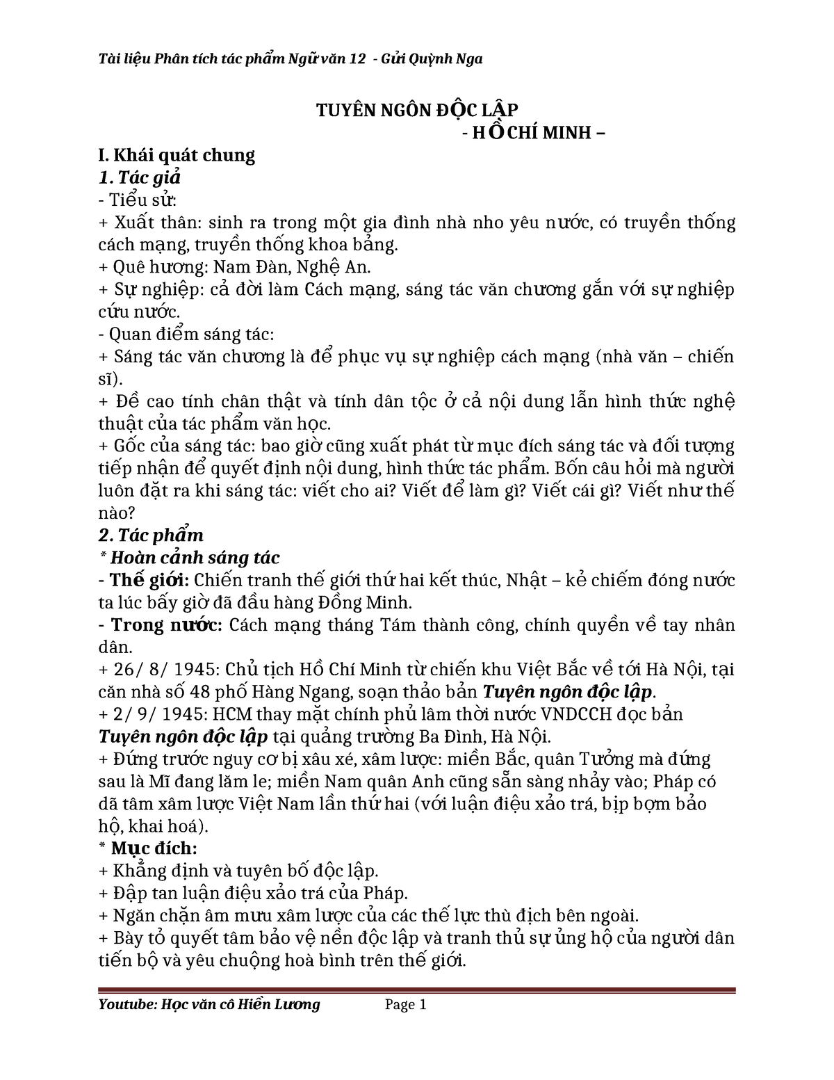 TÃ I Li U Ph Ã¢n T Ã­ch T Ã¡c Ph M Ng V N 12 - TUYÊN NGÔN Đ ỘC L ẬP - H ...