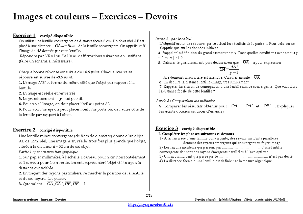 Images couleurs exercices - Images et couleurs – Exercices – Devoirs