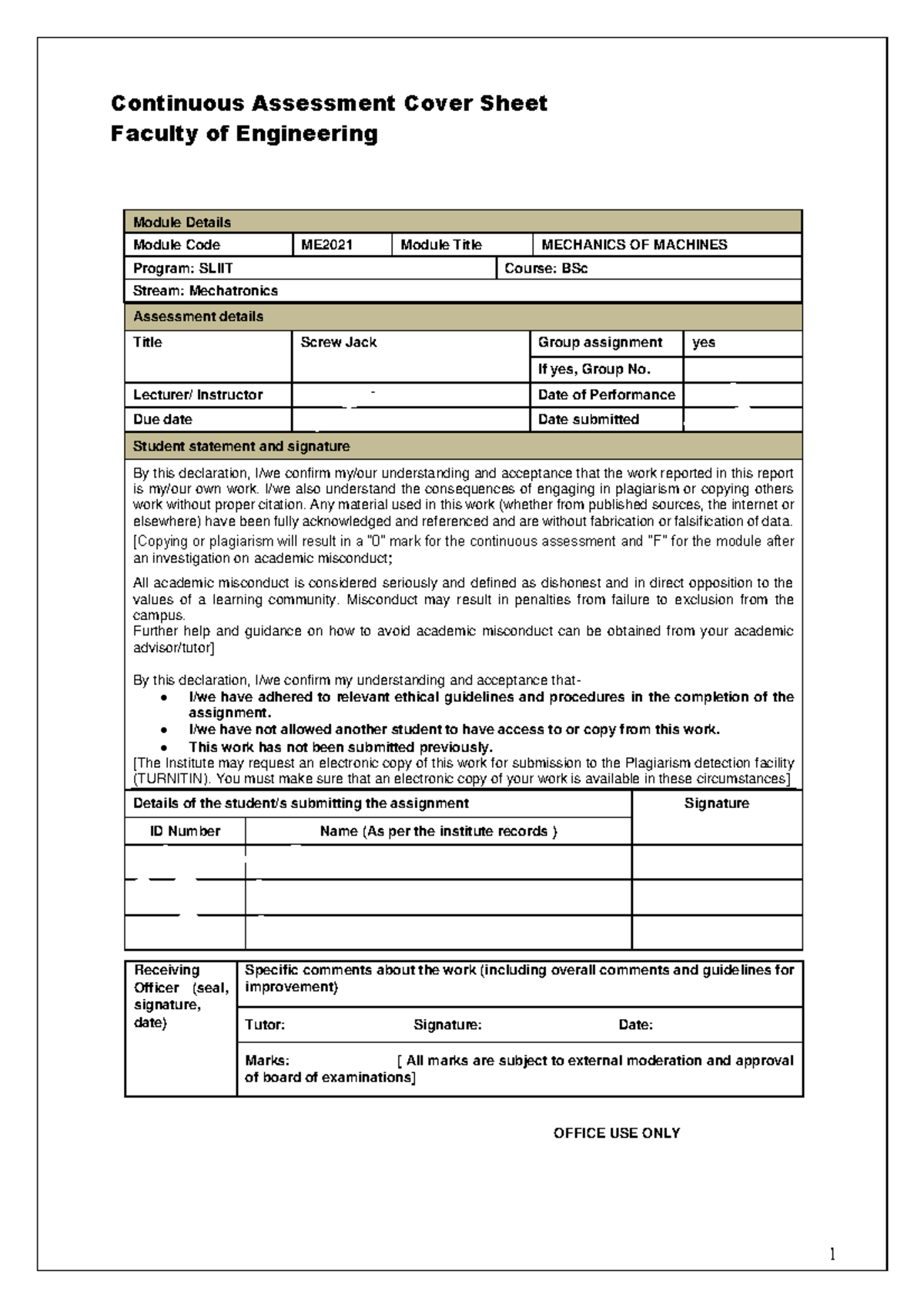 screw jack experiment lab report