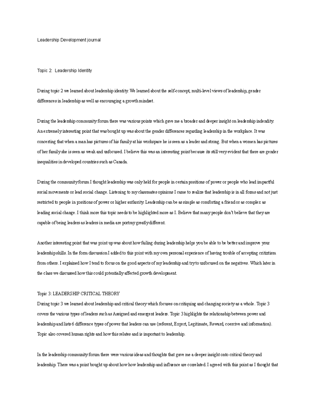 Untitled document-12 - lecture - Leadership Development journal Topic 2 ...
