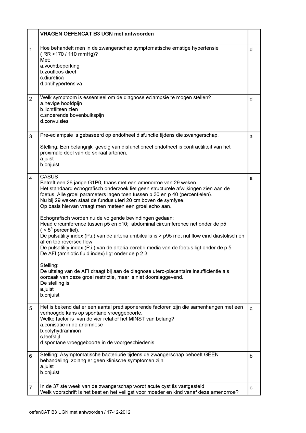 Tentamen 2013, Vragen En Antwoorden - Oefentoets - VRAGEN OEFENCAT B3 ...