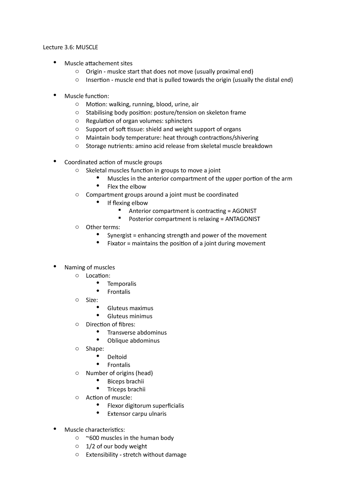 Lecture 3.6 Muscle - Lecture 3: MUSCLE Muscle attachement sites o ...