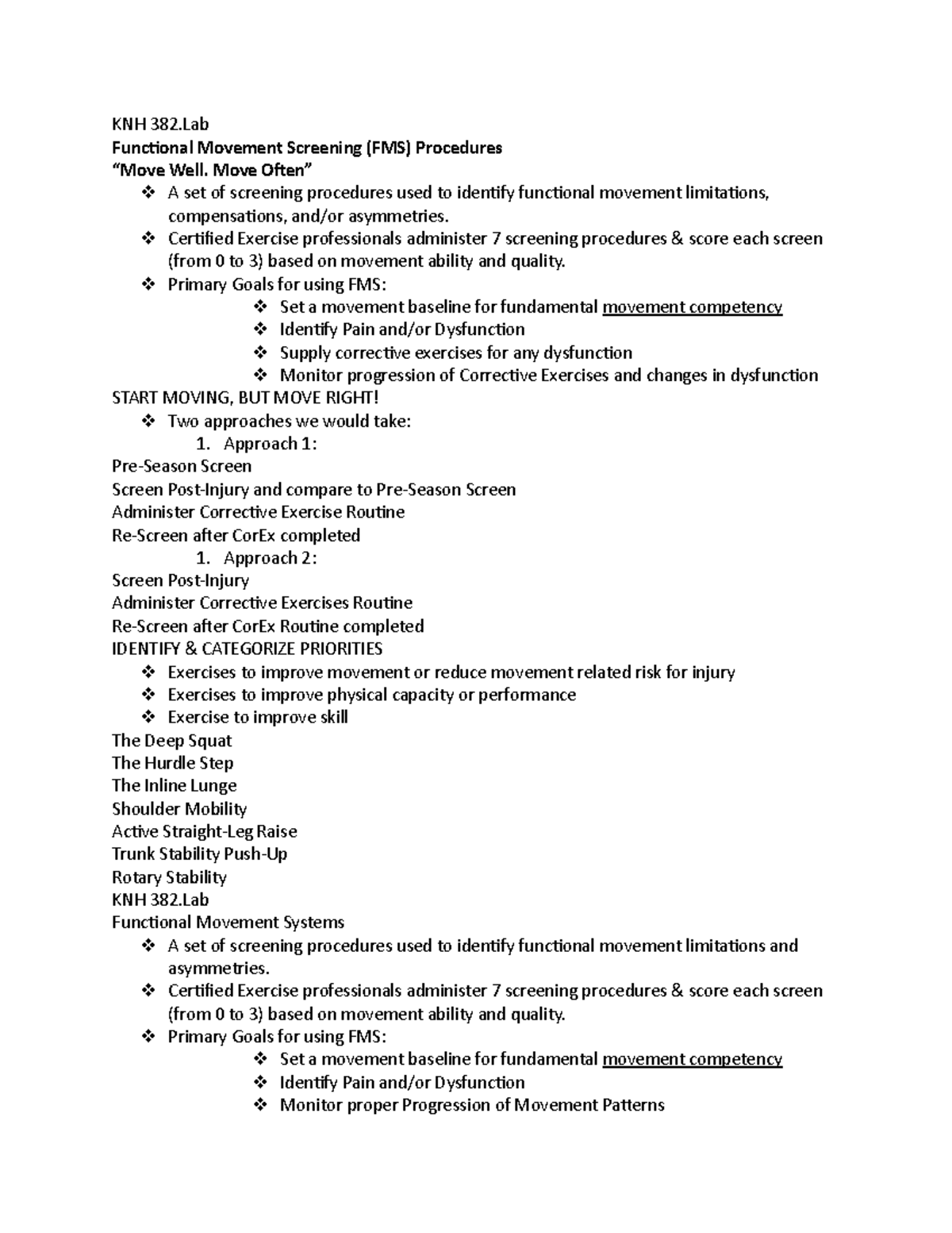 Week 8 Notes Presentation 1 and 2 - KNH 382 Functional Movement ...