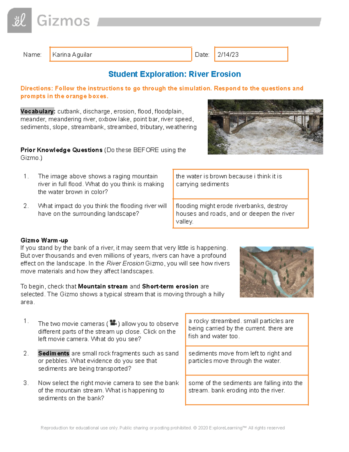 River Erosion Gizmo LAB Name Karina Aguilar Date 2/14/ Student