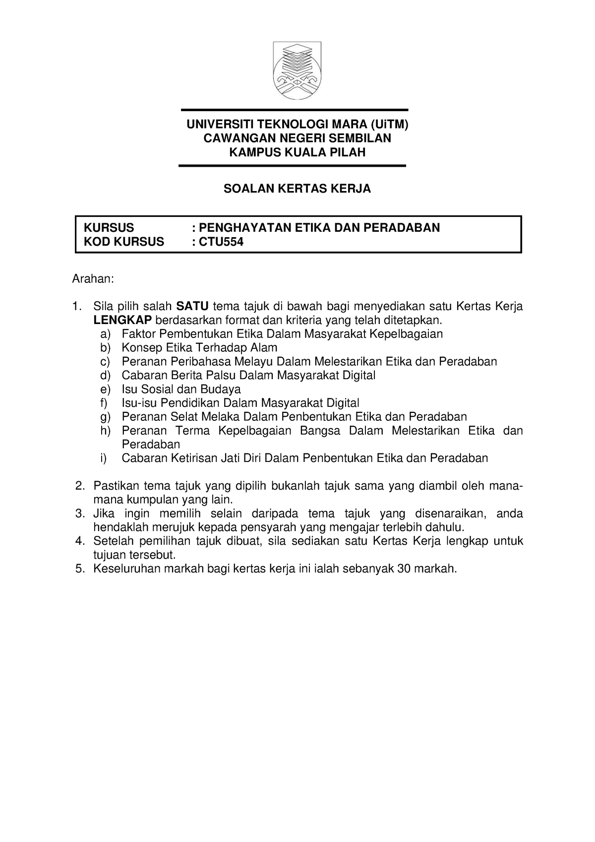 4 Arahan Buat Kertas Kerja Ctu554 Universiti Teknologi Mara Uitm Cawangan Negeri Sembilan