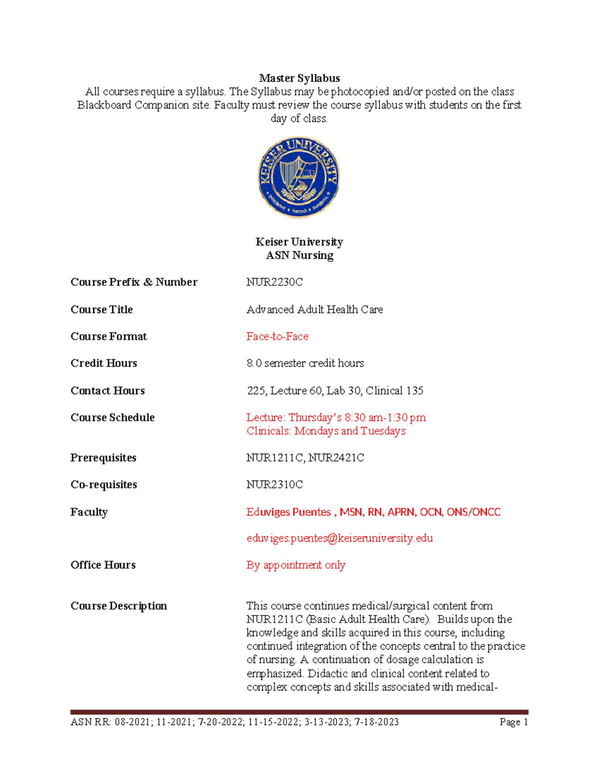 AAH Syllabus 2024 - Master Syllabus All courses require a syllabus. The ...