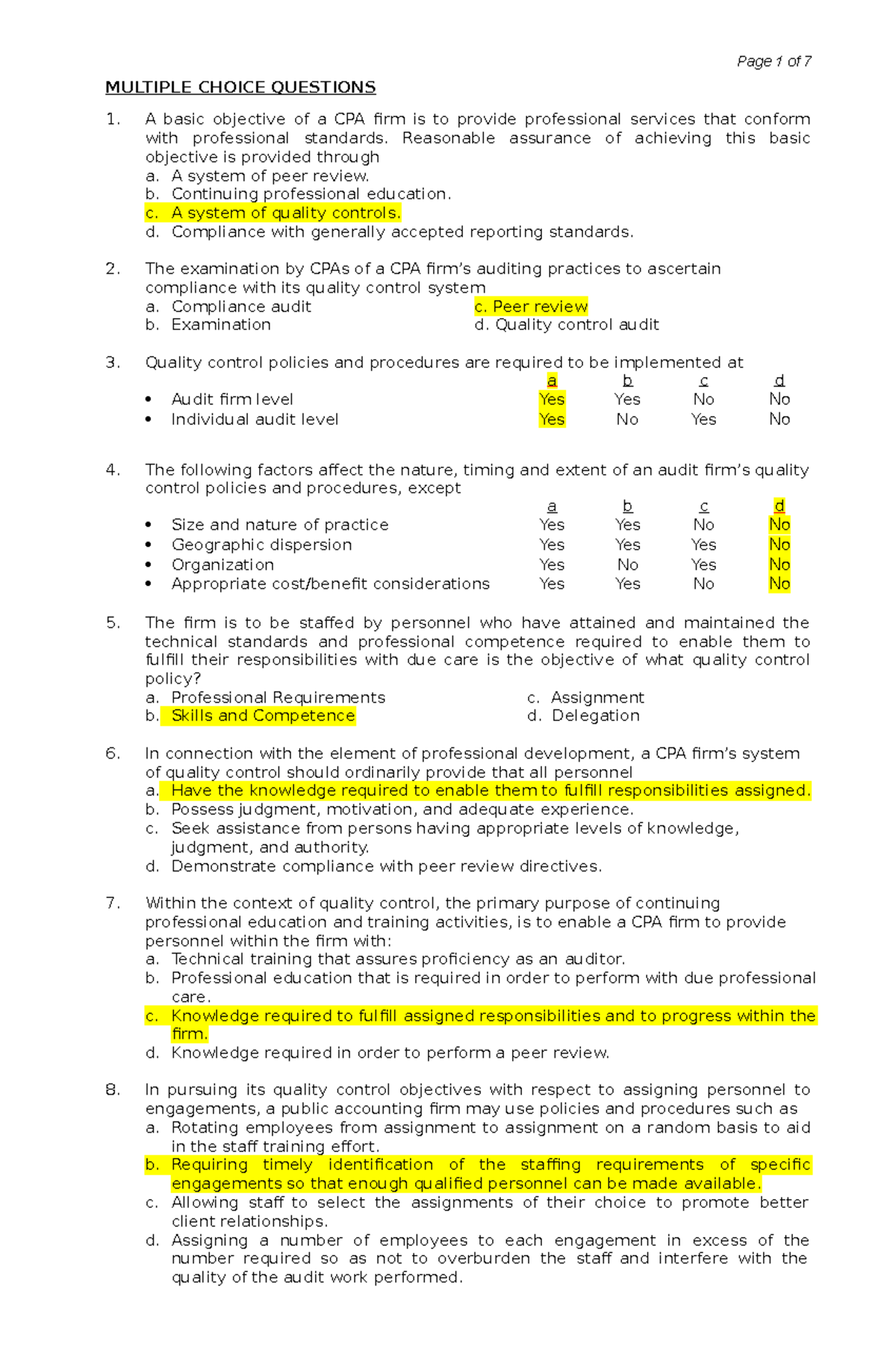 Activity 3 GAAS Quality Control - MULTIPLE CHOICE QUESTIONS A basic ...