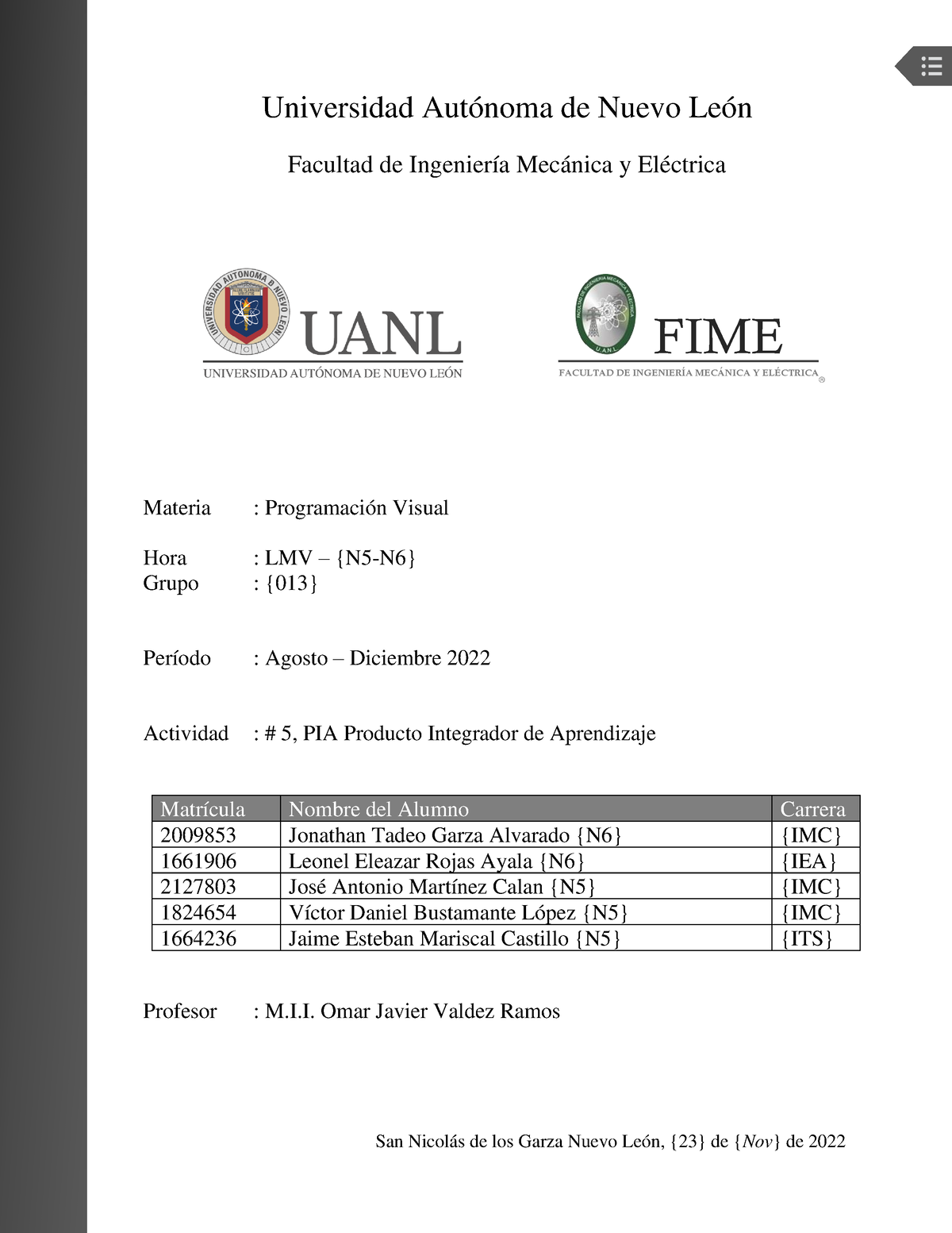 5) 00000000- Actividad 5 (Equipo) (v01) - Universidad Autónoma De Nuevo ...