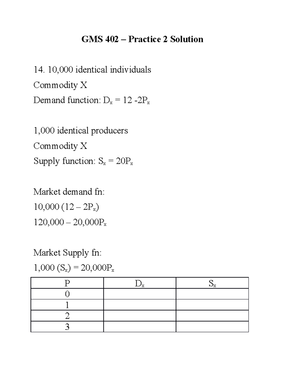 Practice Question 2 - Solution - GMS 402 – Practice 2 Solution 10,000 ...