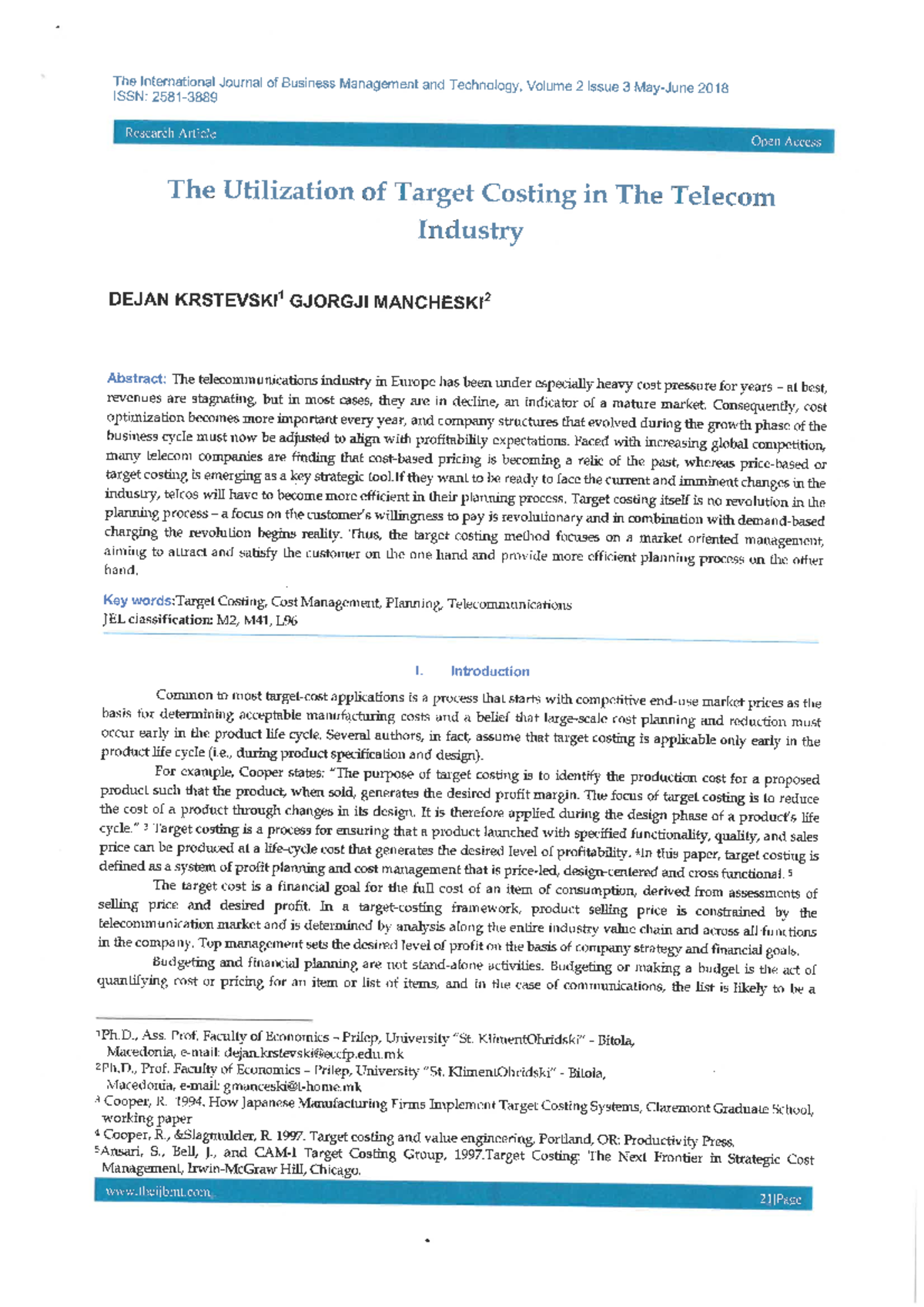 Target Costing Reading - OPIM201 - Studocu