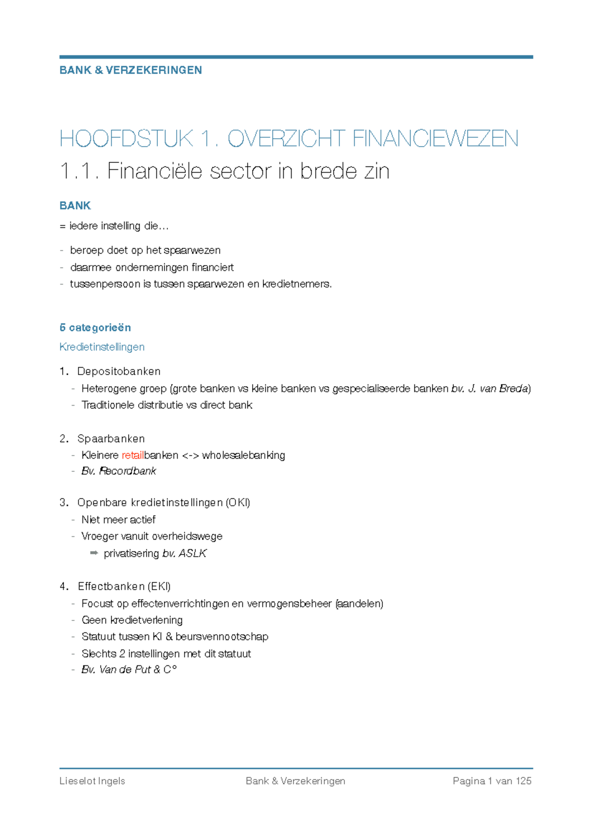 Bank&Verzekeringen Volledige Samenvatting - BANK VERZEKERINGEN ...