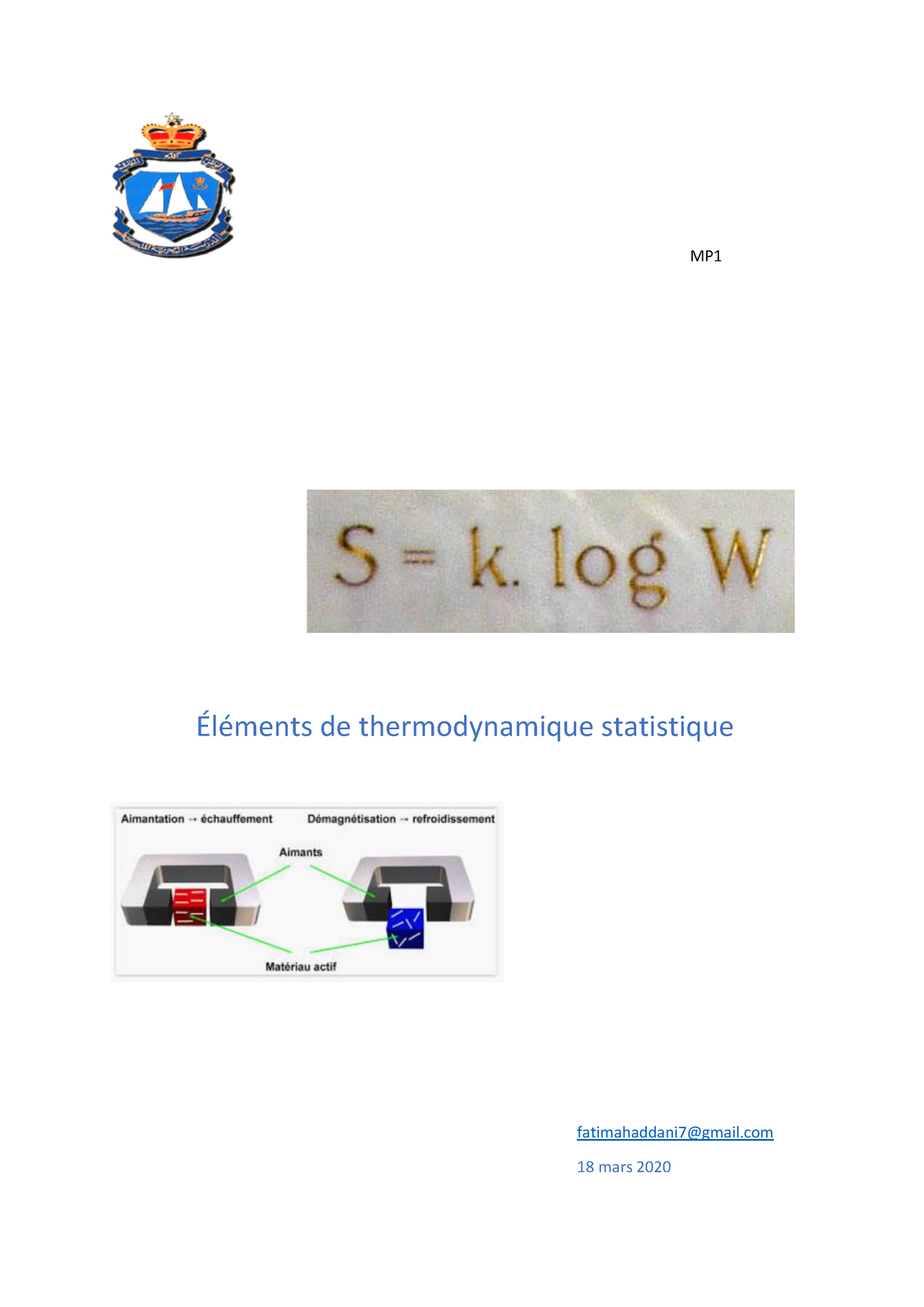 Elements De Thermodynamique Statistique Cours - MP Éléments De ...