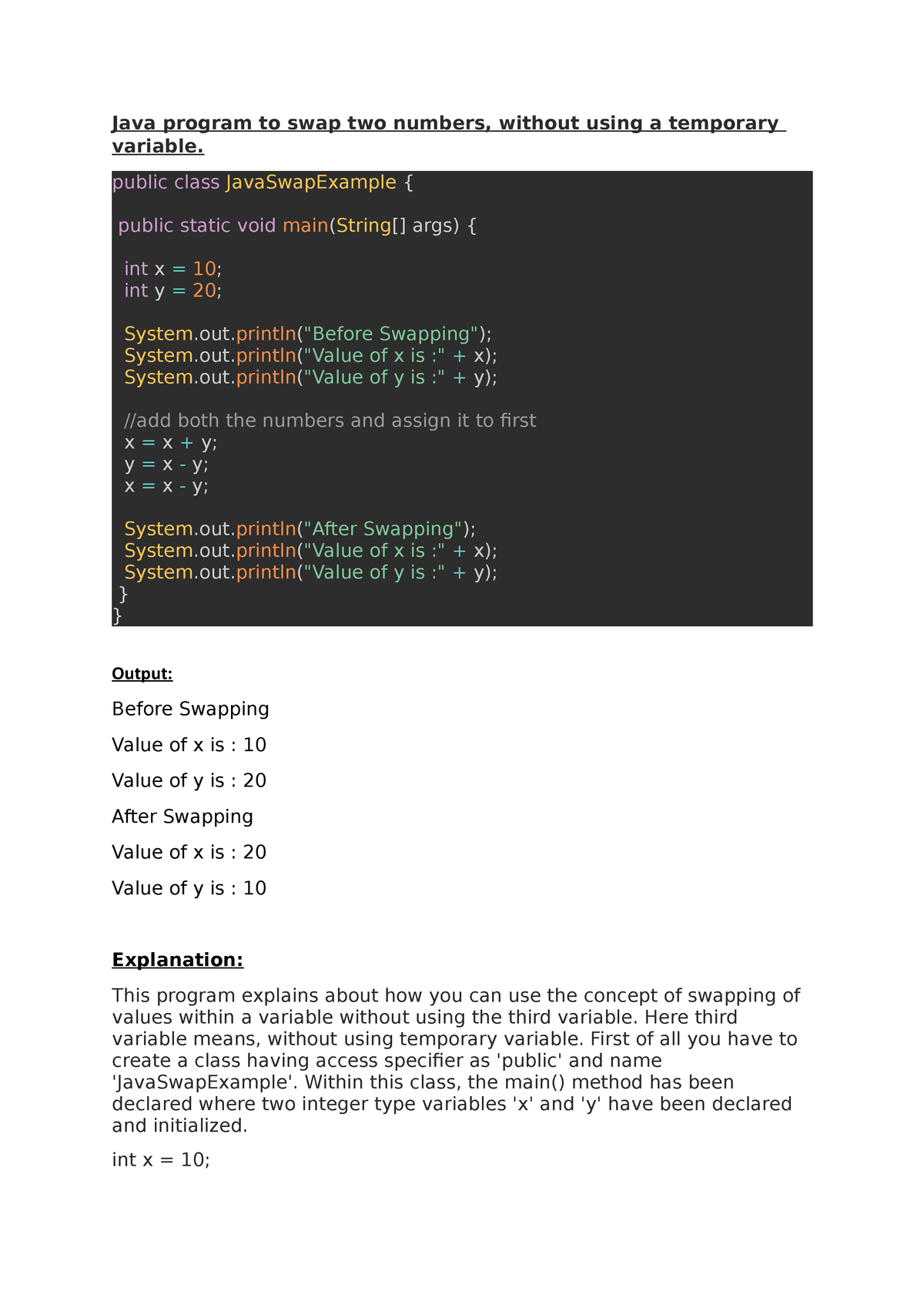 Swap Two Numbers Without Using Temporary Variable - Public Class ...