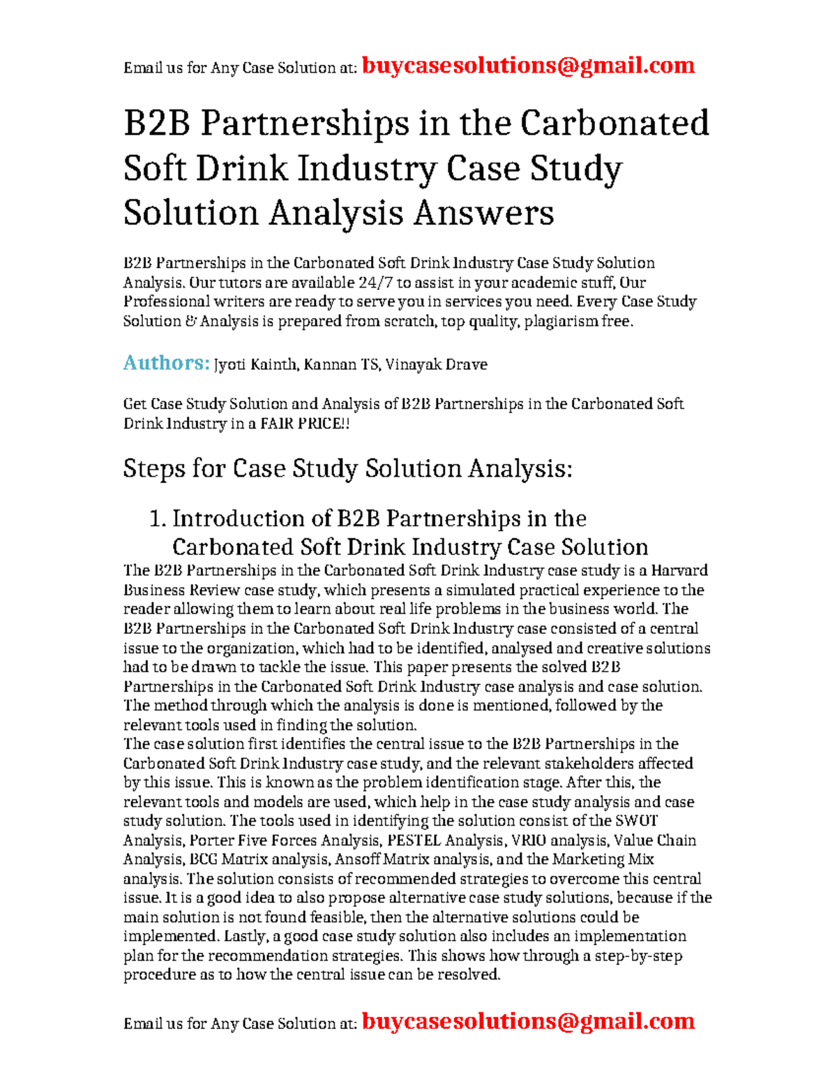 Case Solution B2B Partnerships in the Carbonated Soft Drink Industry