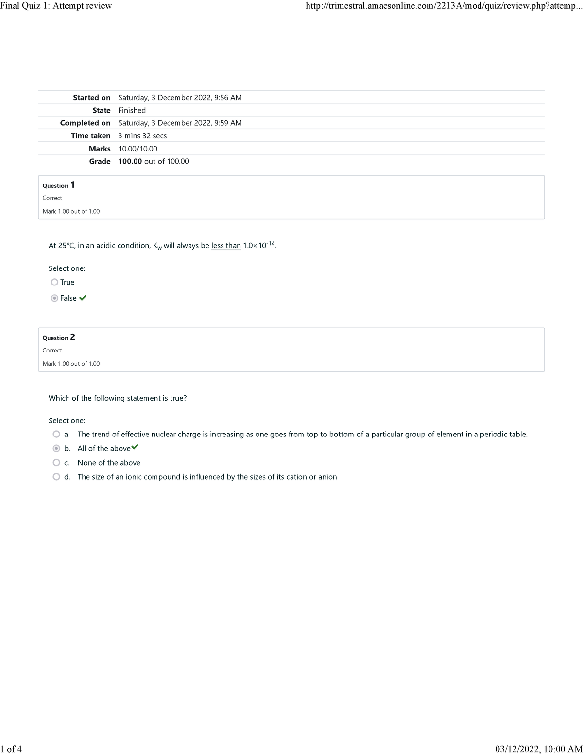 Chemistry for Engineers finals Quiz 1 - Started on Saturday, 3 December ...