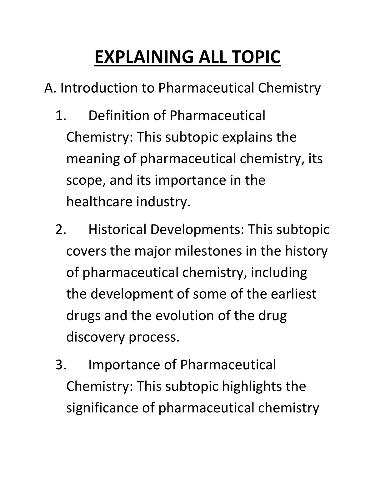 Pharmaceutical Chemistry Explaining All Topic A Introduction To