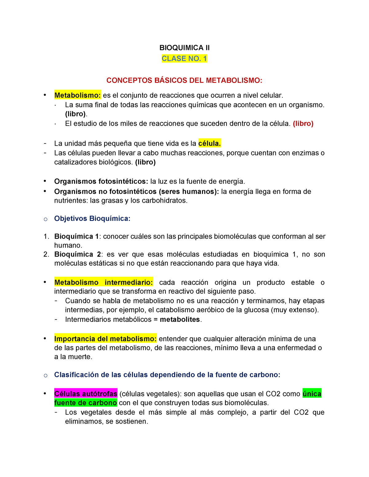 Resumen Completo De La Asignatura Bioquímica Ii Bioquimica Ii Clase