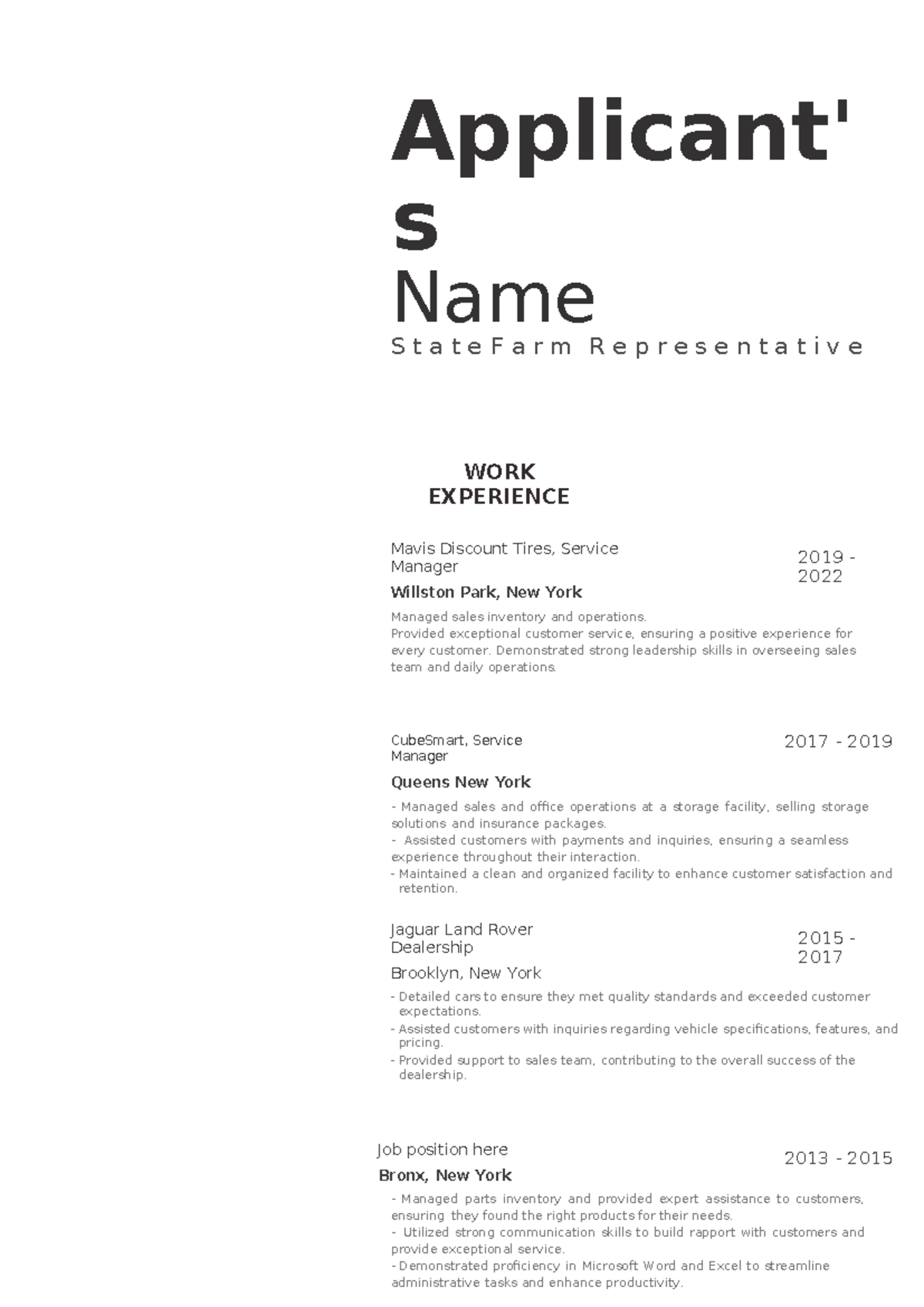 Applicant's - Simple notes - Applicant' s Name S t a t e F a r m R e p ...