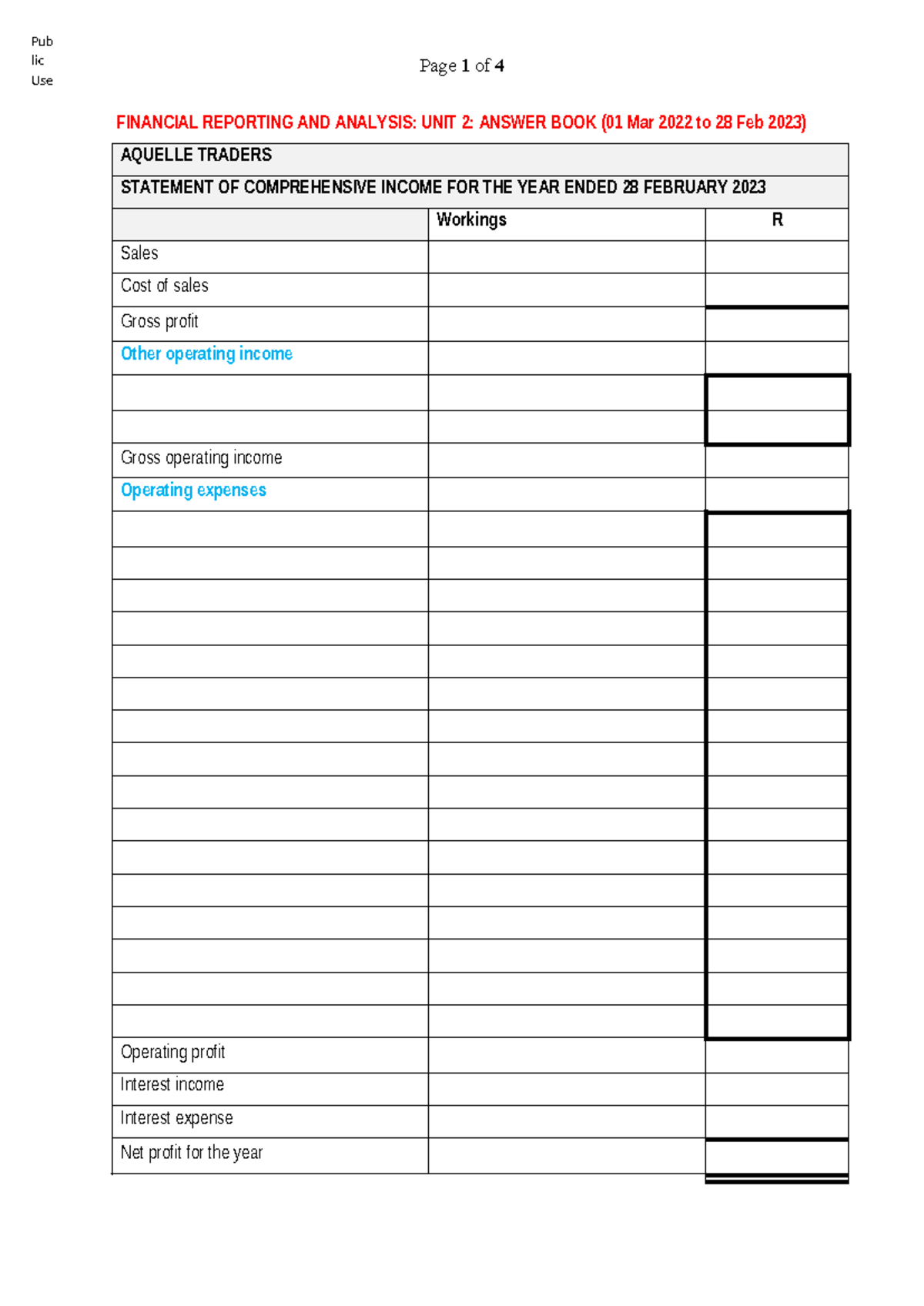FIN REP & Analysis UNIT 2 Answer BOOK - lic Use Page 1 of 4 FINANCIAL ...