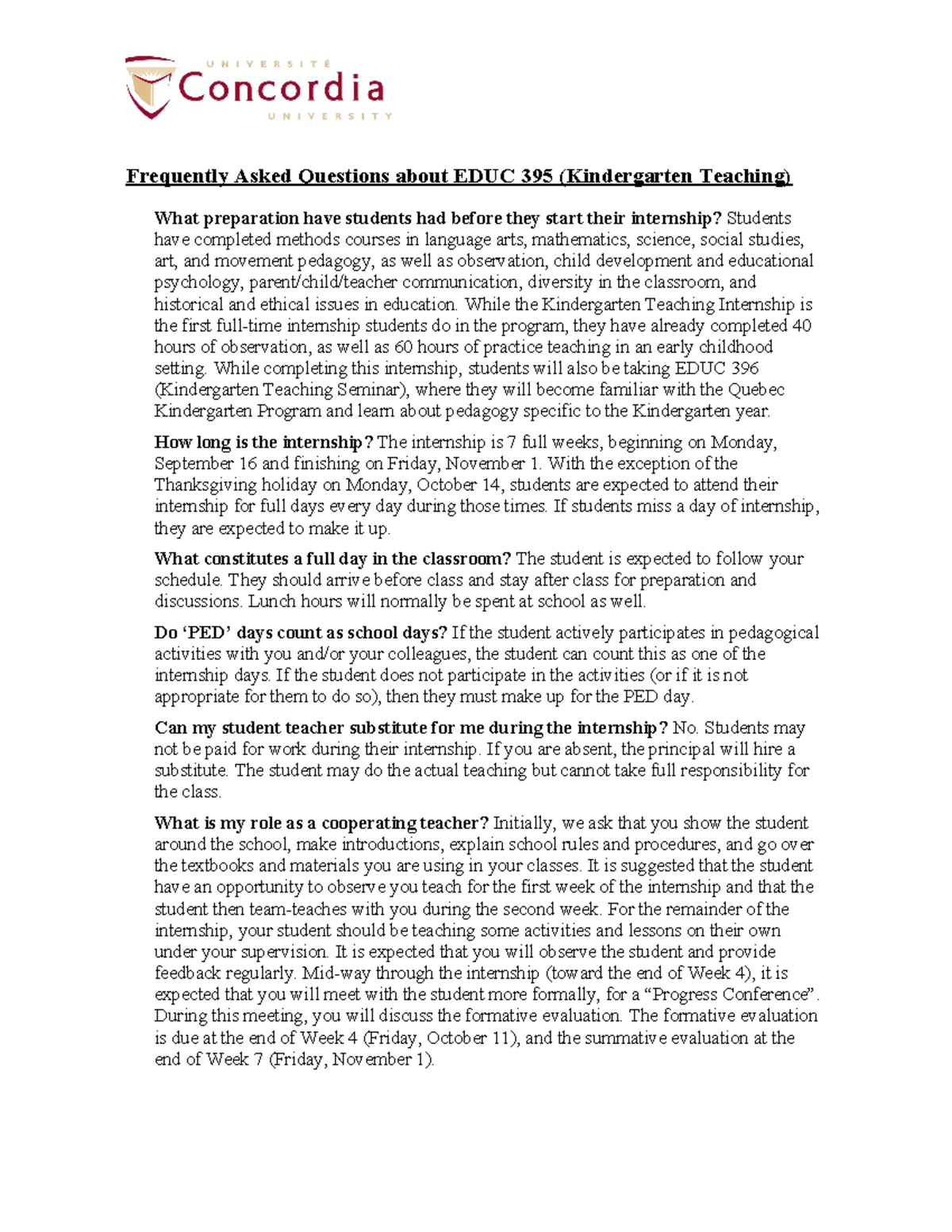 EDUC 395 FAQ - FAQ for 395 internship - Frequently Asked Questions ...