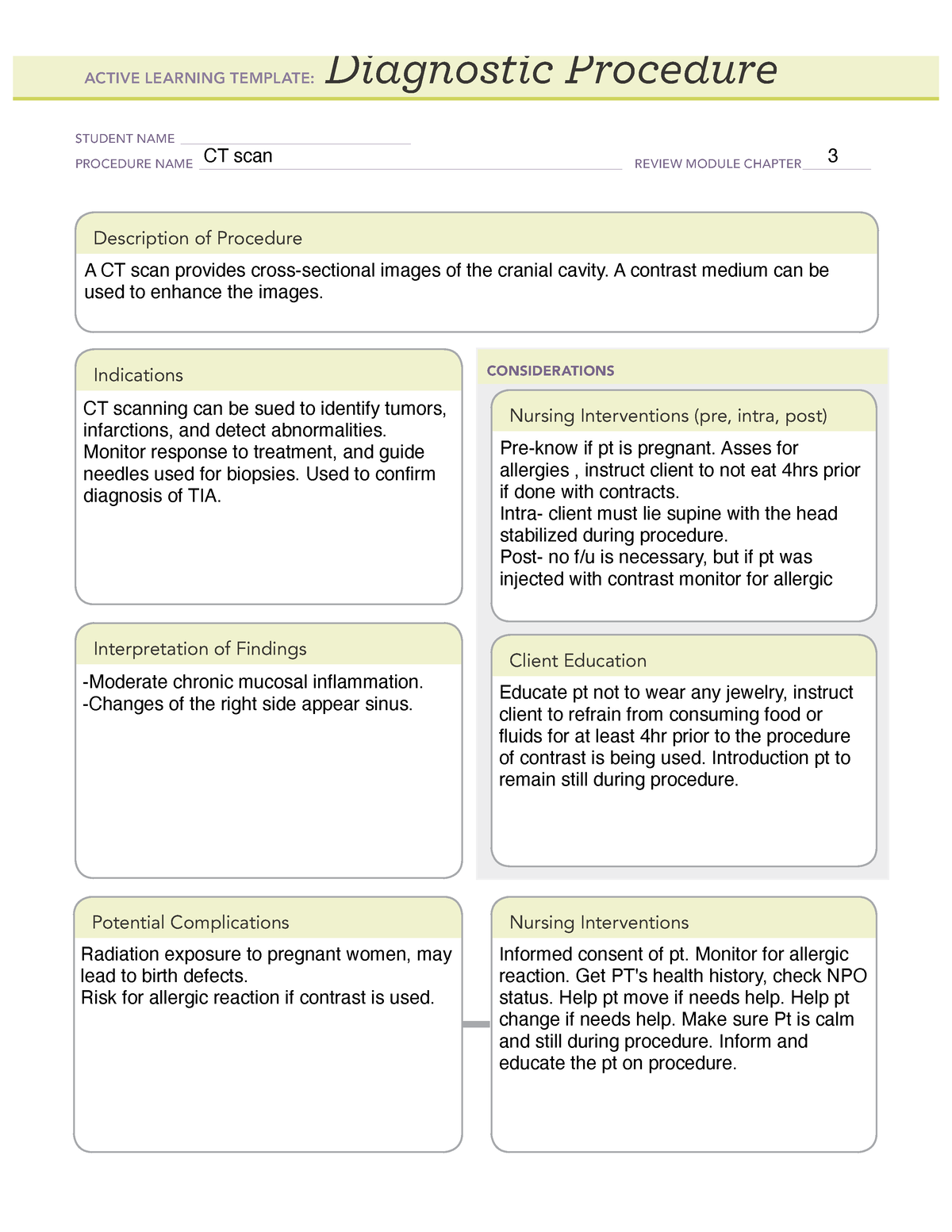 CT scan ati sheet - ACTIVE LEARNING TEMPLATES THERAPEUTIC PROCEDURE A ...