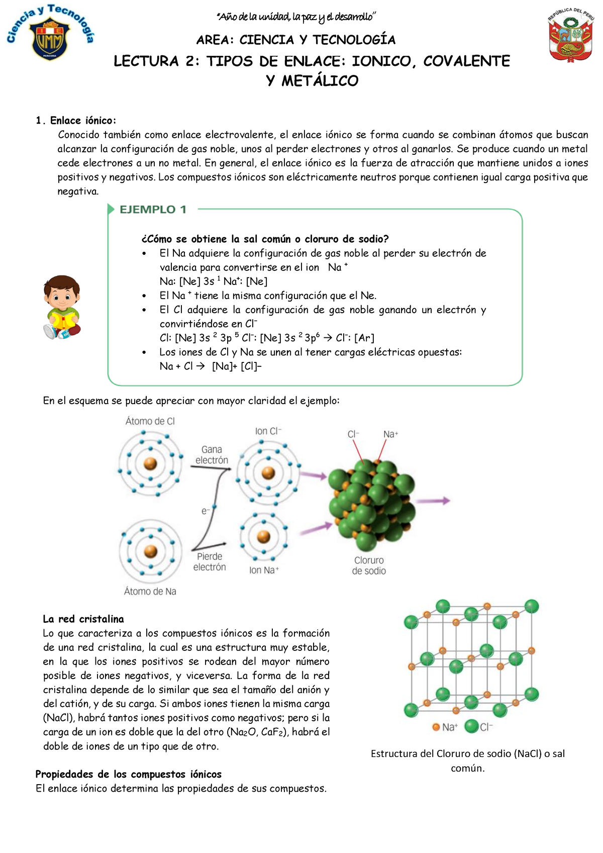 Lectura 2 - CYT - 3º Grado - III Unidad - LECTURA 2: TIPOS DE ENLACE: I ...