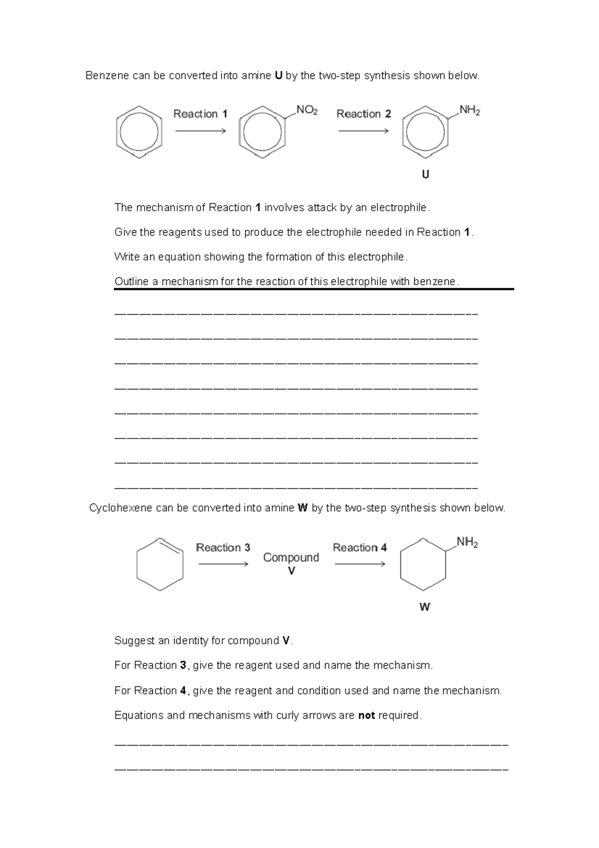 Compilation of hard chem qs - Benzene can be converted into amine U by ...