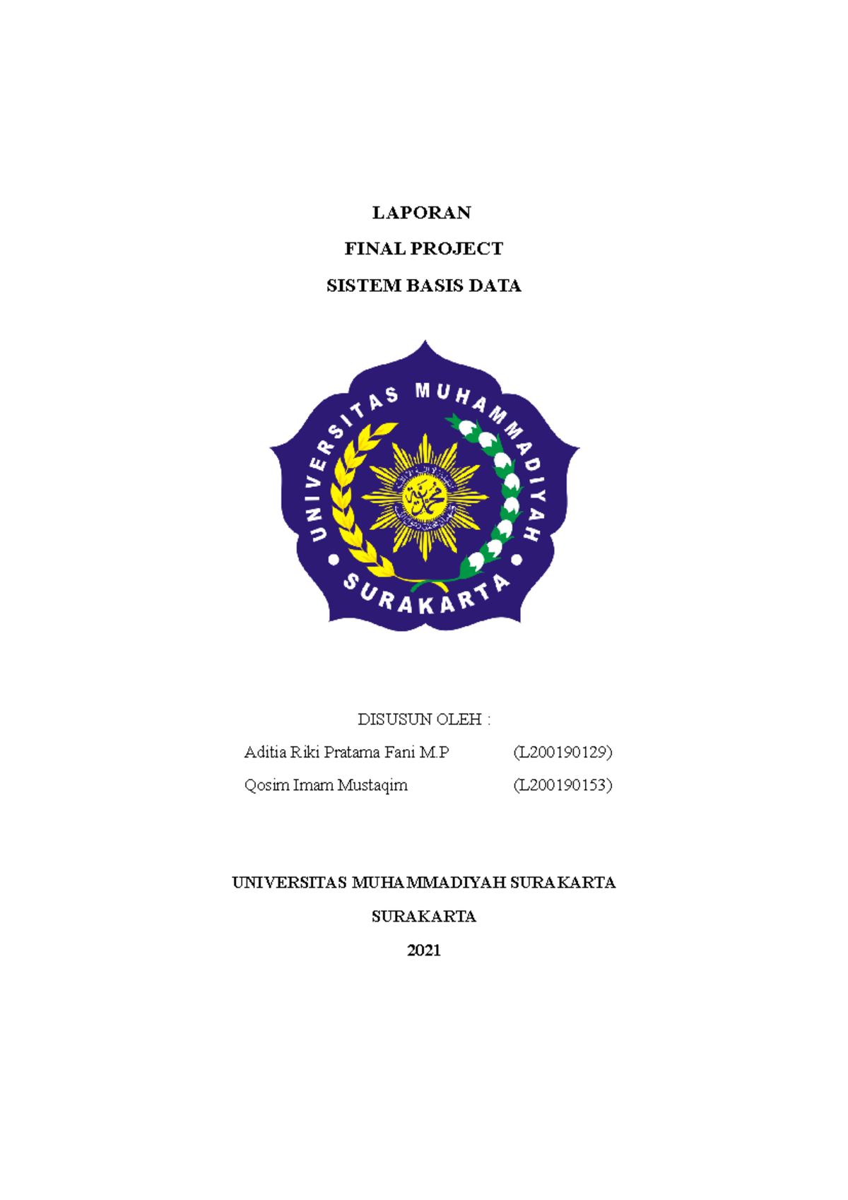 Laporan final project sistem basis data - LAPORAN FINAL PROJECT SISTEM ...