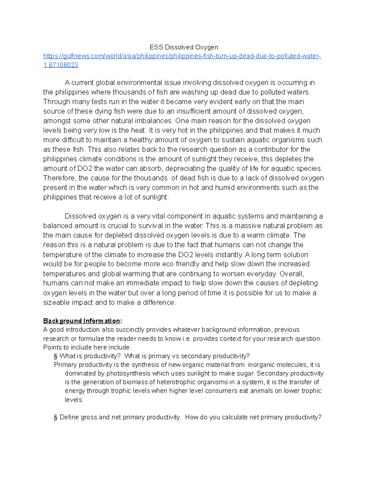 ESS Dissolved Oxygen ESS Dissolved Oxygen Studocu
