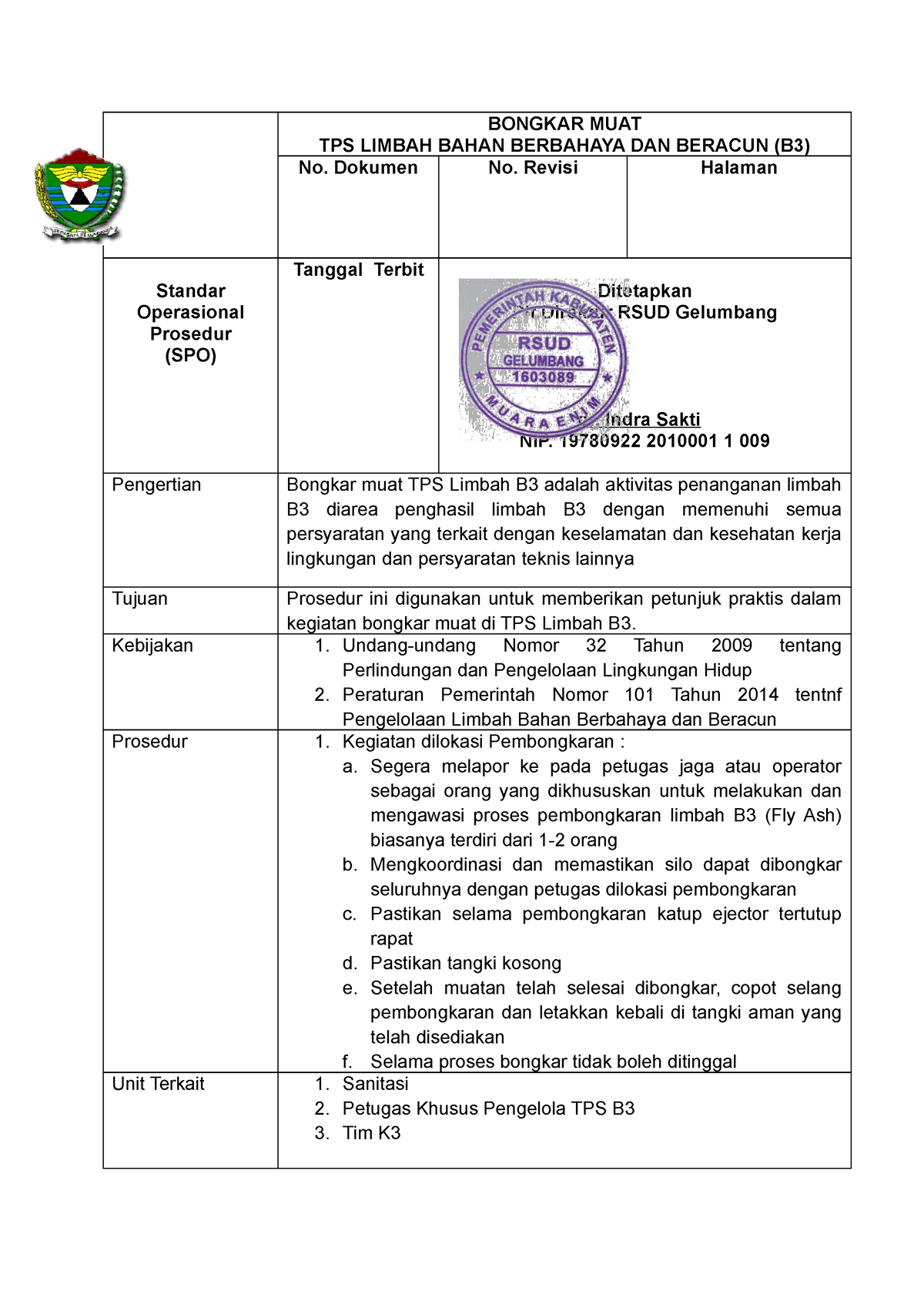 SPO Bongkar MUAT B3 - Njhjn,m - BONGKAR MUAT TPS LIMBAH BAHAN BERBAHAYA ...