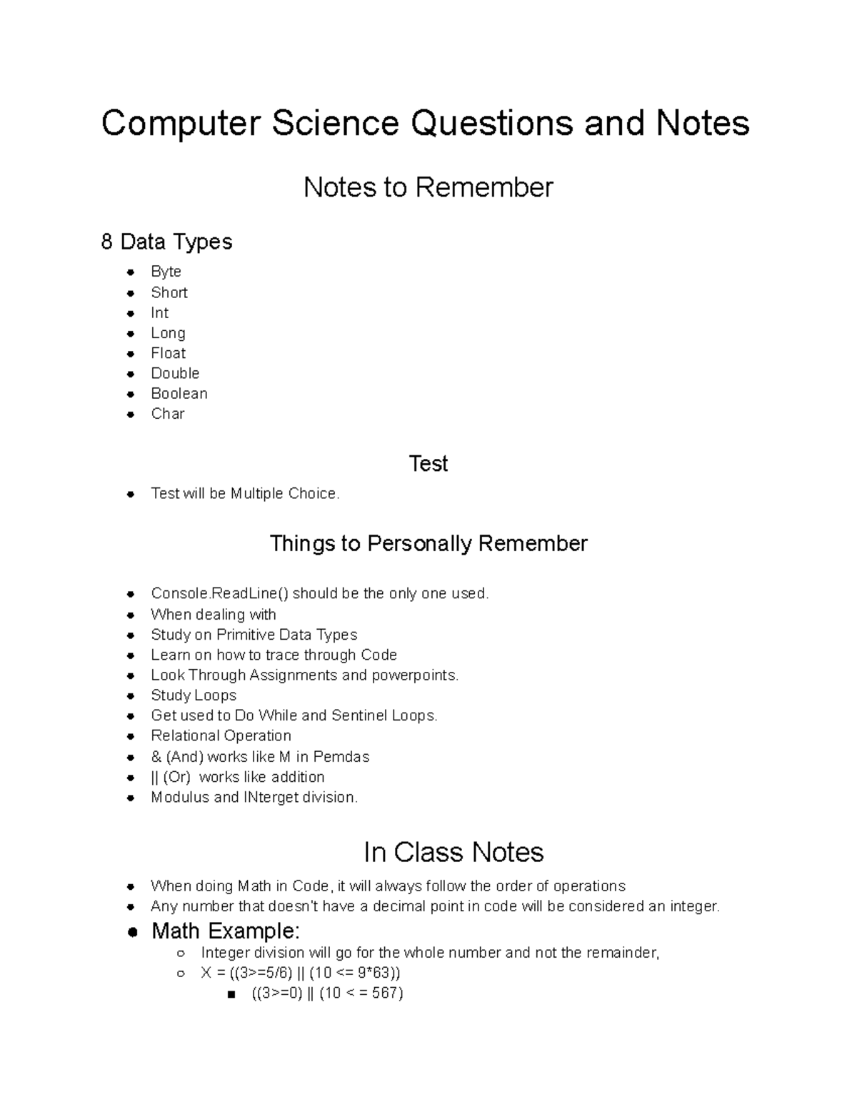 Computer Science Questions and Notes - Things to Personally Remember ...