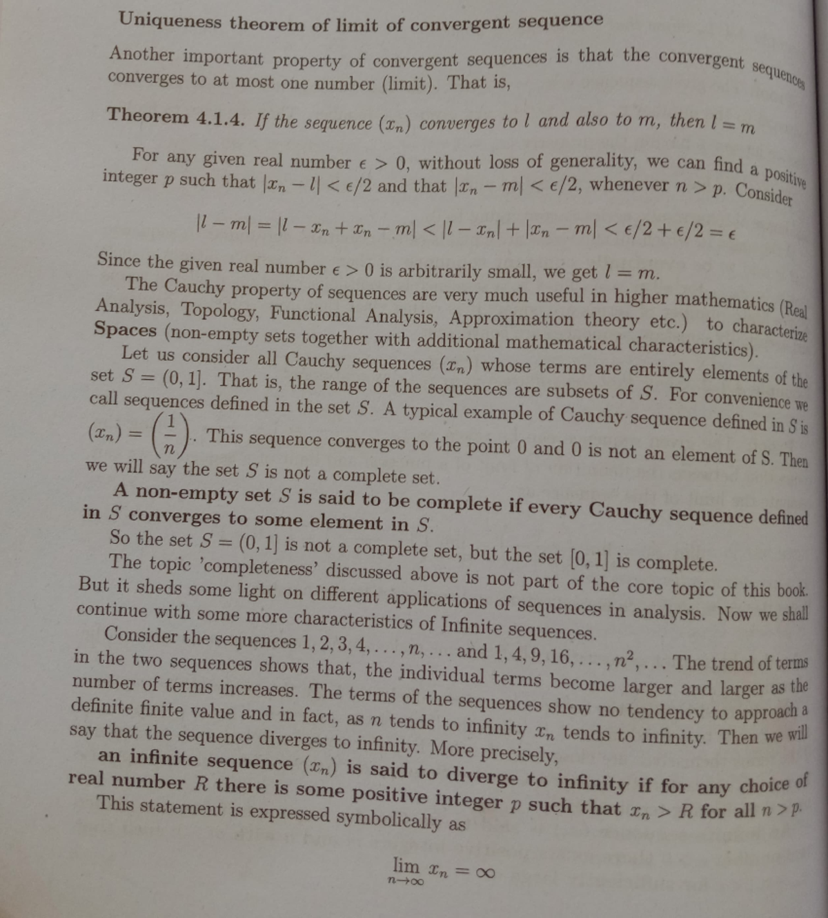 Uniqueness Theorem Of Limit Of Convergent Sequence - That 1s, Theorem 4 