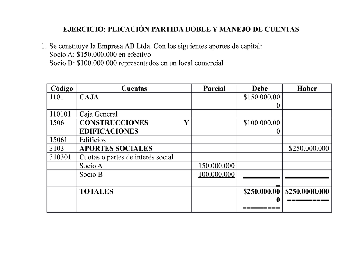 Ejercicios De Aplicaci N Partida Doble Y Manejo De Cuentas Resueltos